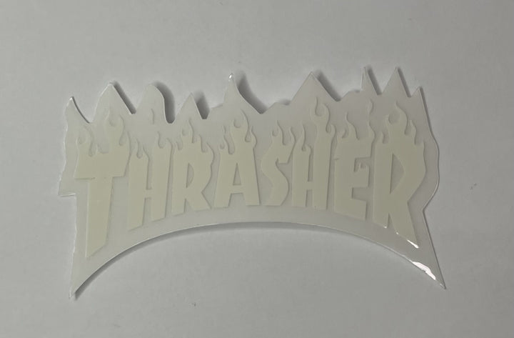 Thrasher Flame Logo Small Sticker | White  (T9)