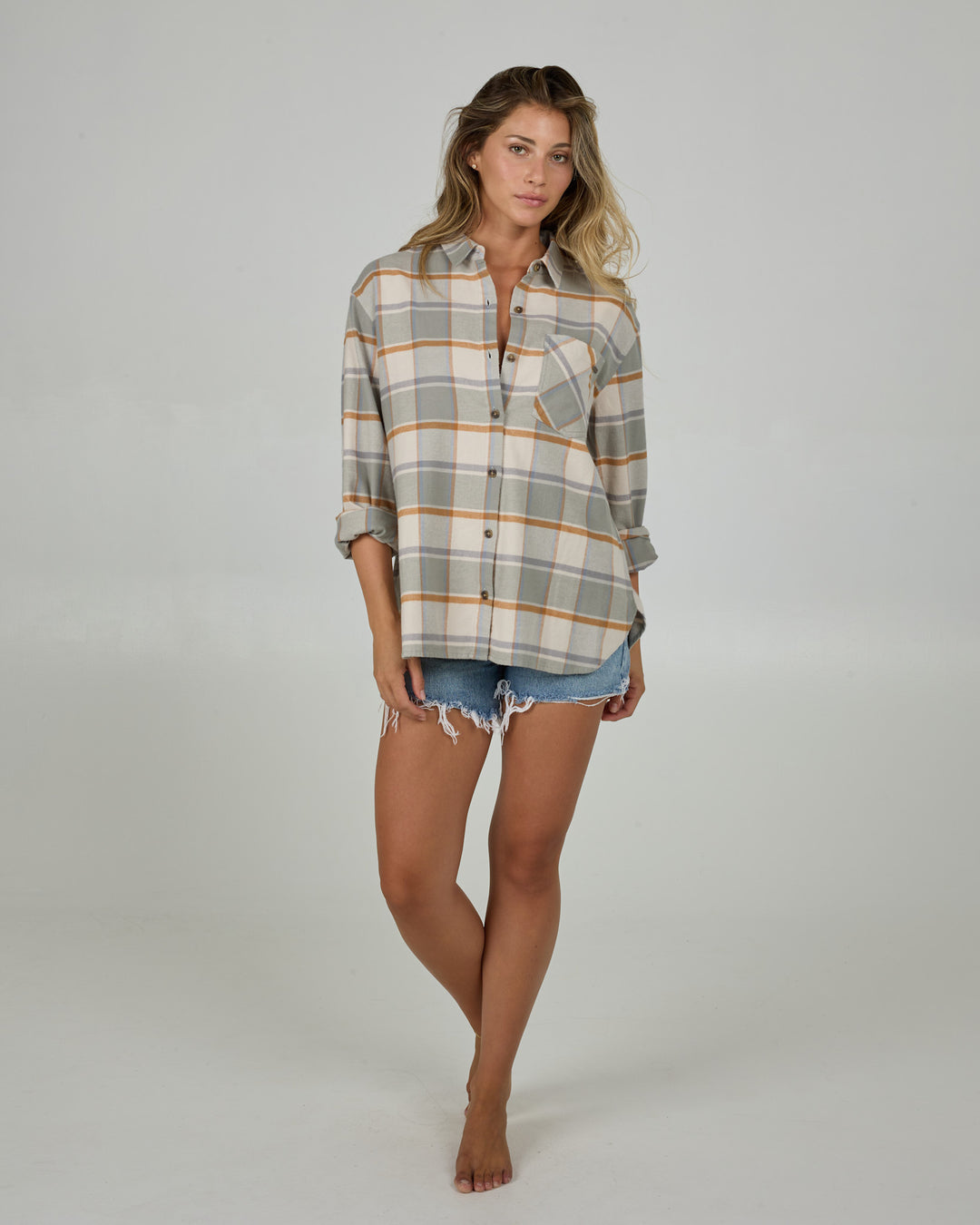 Salty Crew Shore Break Flannel (Womens) | Clay Grey