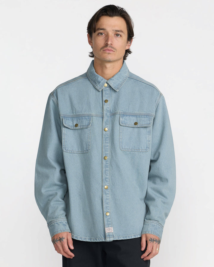 RVCA Men’s Big Rvca Overshirt in Indigo, front view on model