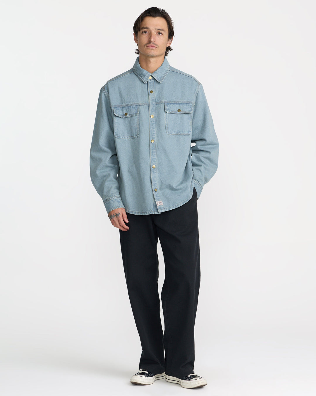 RVCA Men’s Big Rvca Overshirt in Indigo, full-length styled view