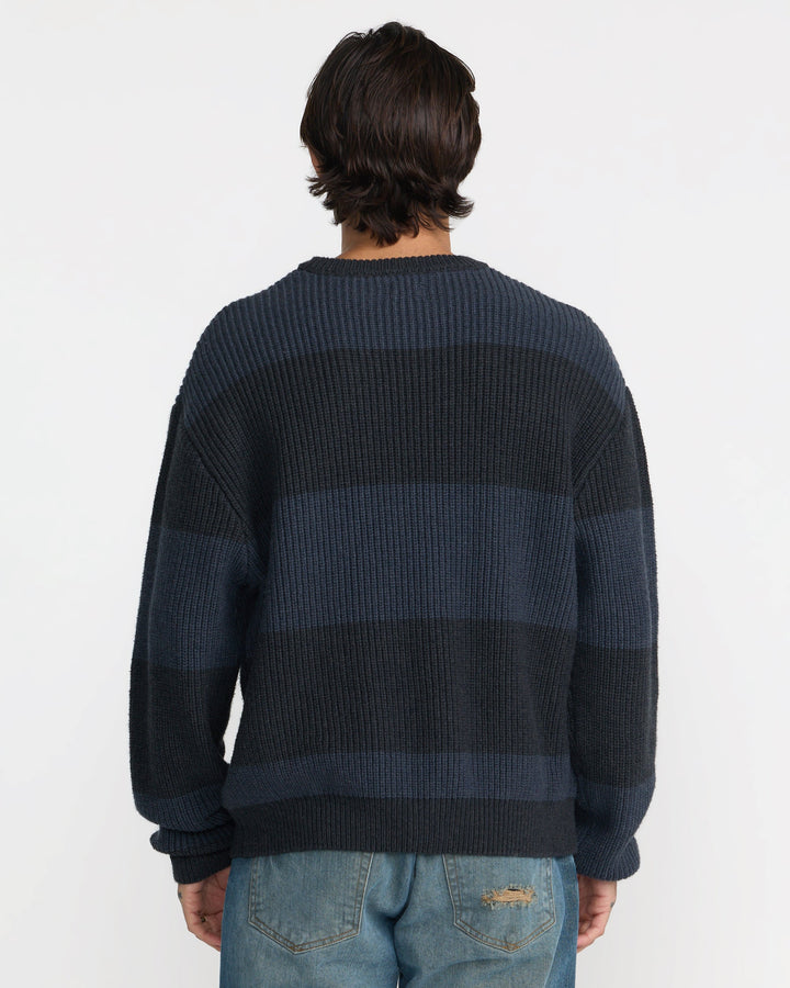 RVCA Men’s Fisherman Sweater in Pirate Black, back view on model