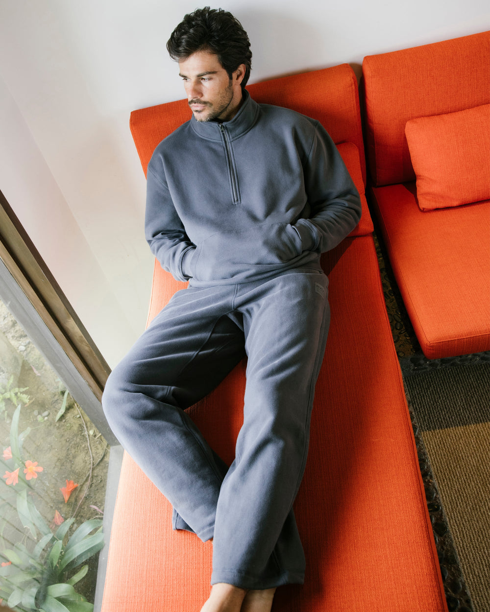 RVCA Men’s Essential Fleece Pant in Pirate Black, styled product view