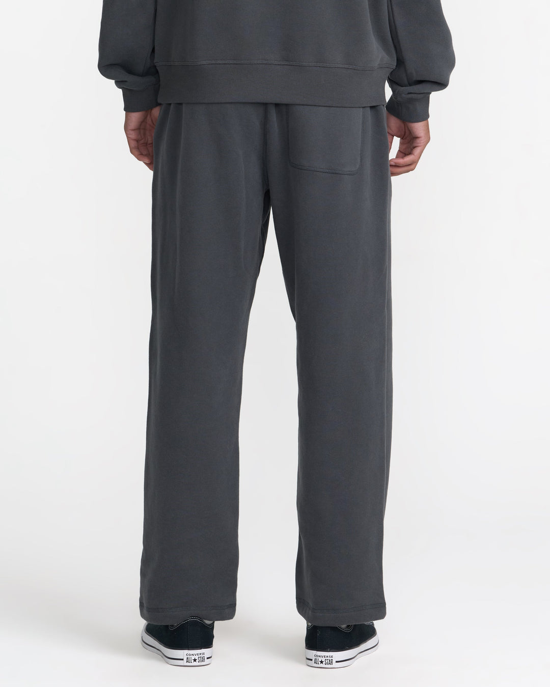 RVCA Men’s Essential Fleece Pant in Pirate Black, back view on model
