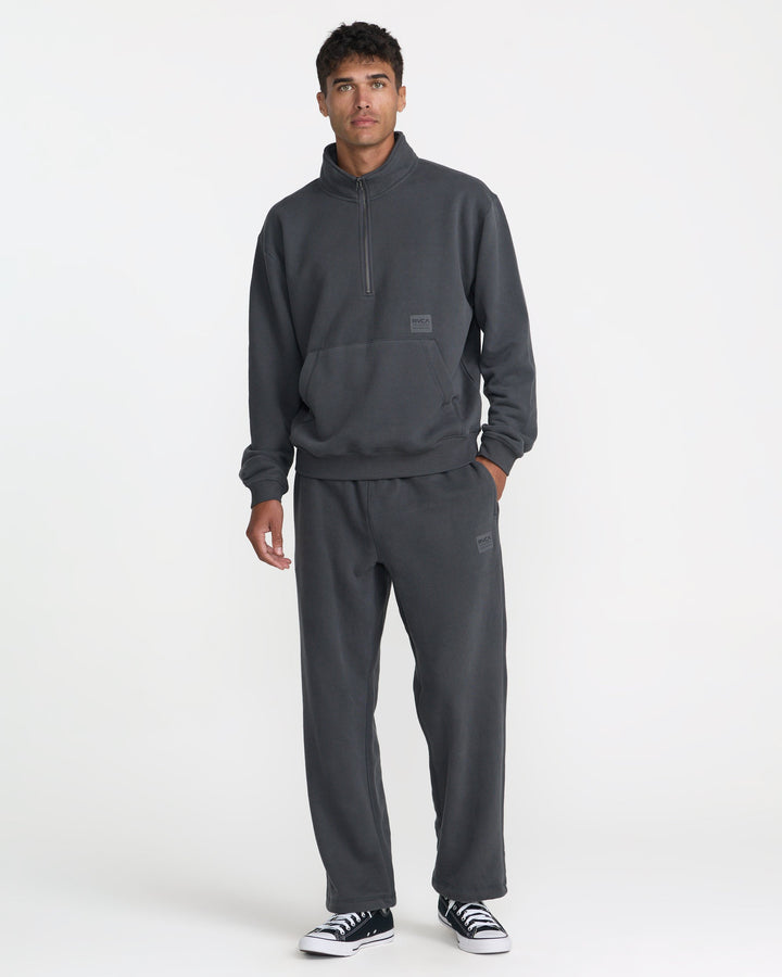 RVCA Men’s Essential Fleece Pant in Pirate Black, full-length styled view