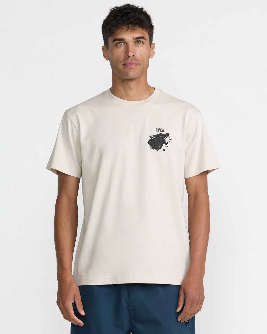 RVCA Men’s Echo Ss in Ceramic, front view on model