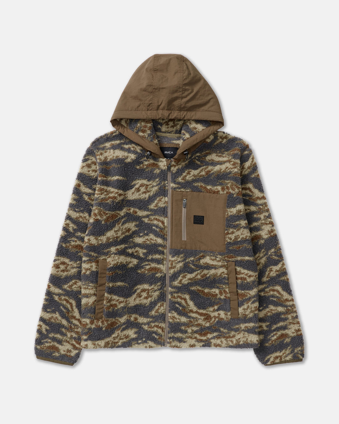 RVCA Men’s Del Mar Sherpa Zip in Tiger Camo, front product view