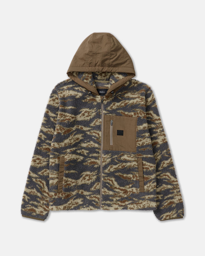 RVCA Men’s Del Mar Sherpa Zip in Tiger Camo, front product view