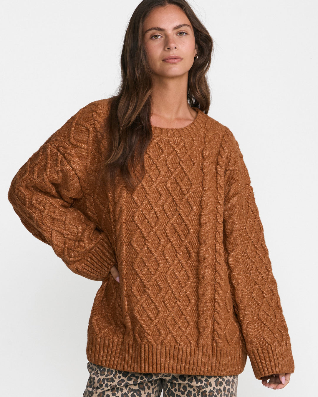 RVCA Women’s Emerson Oversized Sweater in Bombay Brown, additional product detail