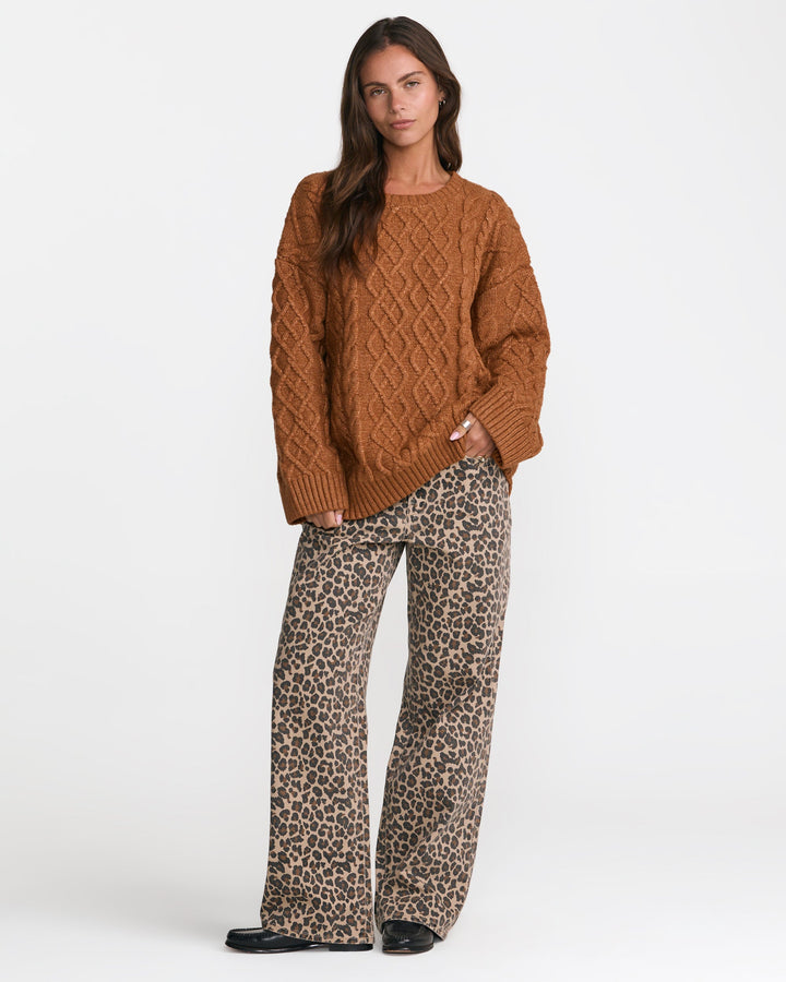 RVCA Women’s Emerson Oversized Sweater in Bombay Brown, full-length styled view