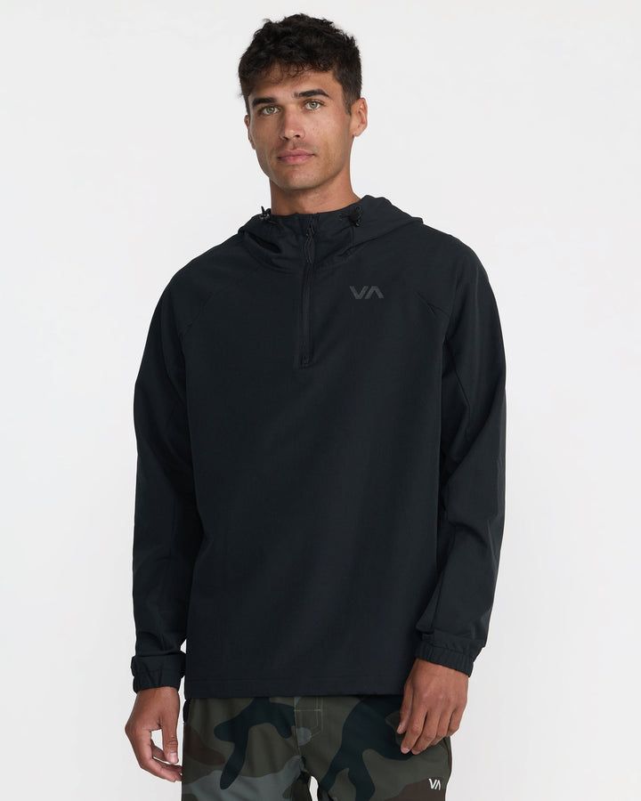 RVCA Men’s Canyon Ls Hood in Black, front view on model
