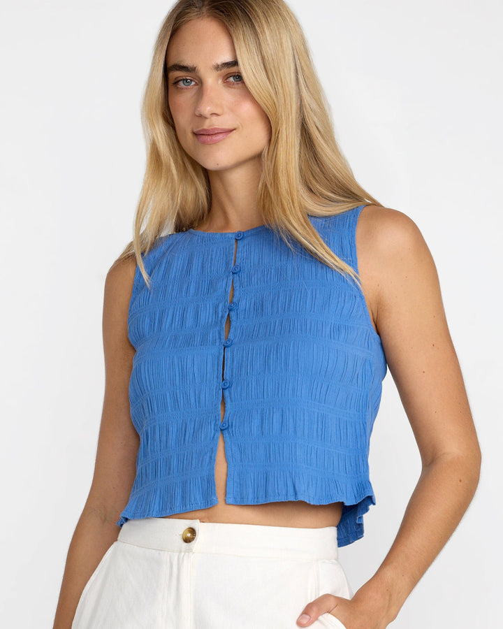 Rvca Scrunch Top (Womens) | Blue Relic