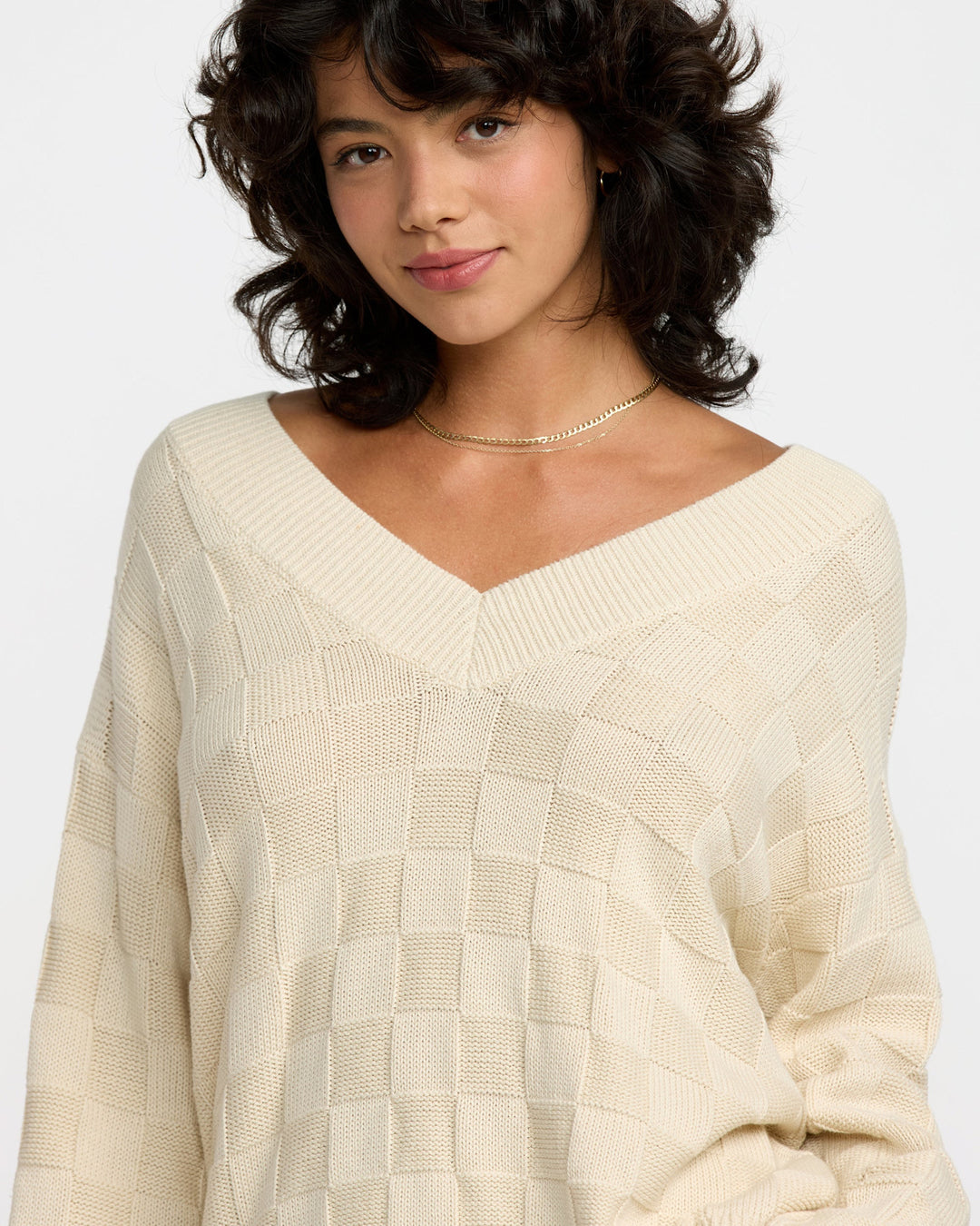 RVCA Harmony V Neck Sweater (Womens) | Sand