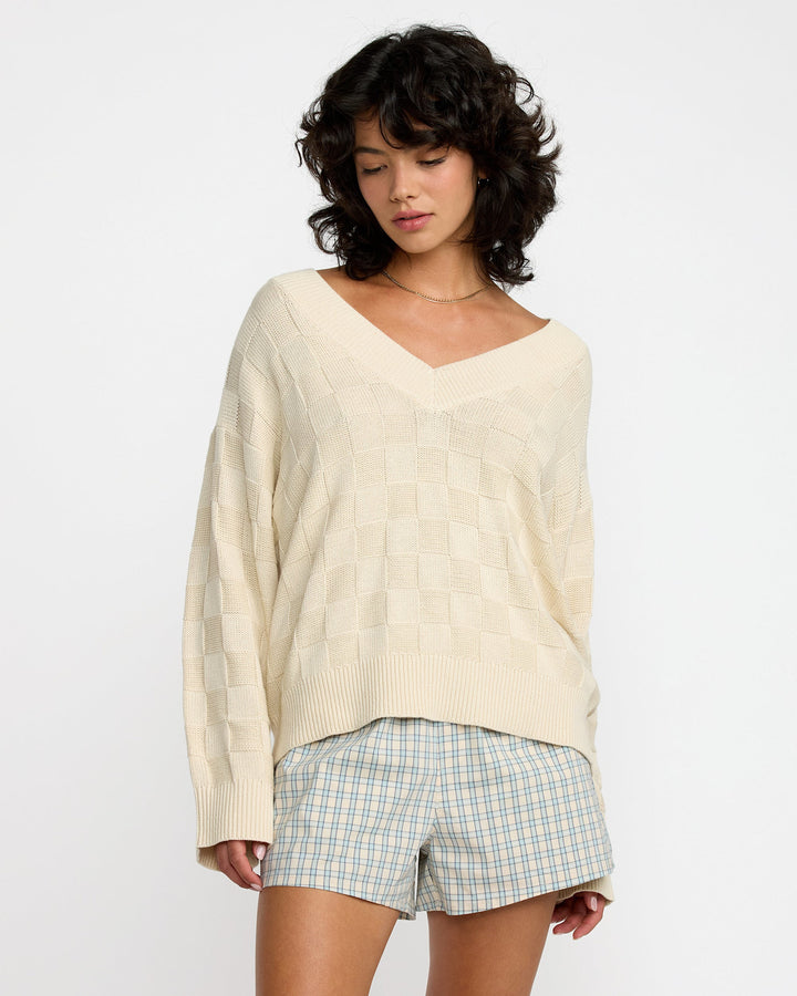 RVCA Harmony V Neck Sweater (Womens) | Sand