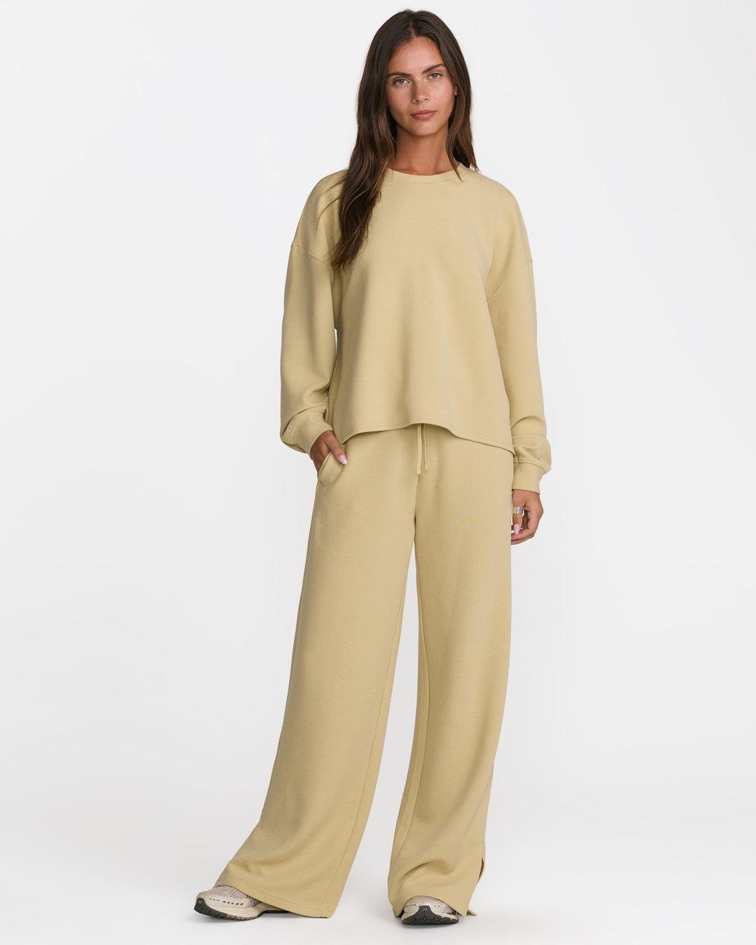 Rvca Glory Waffle Split Pant (Womens) | Vintage Khaki