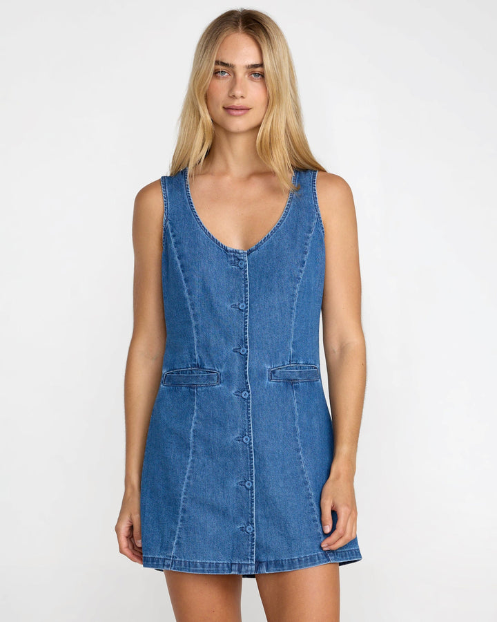 Rvca Lainey Mini Dress (Womens) | Crystal Blue