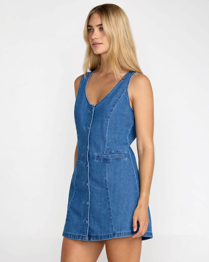 Rvca Lainey Mini Dress (Womens) | Crystal Blue