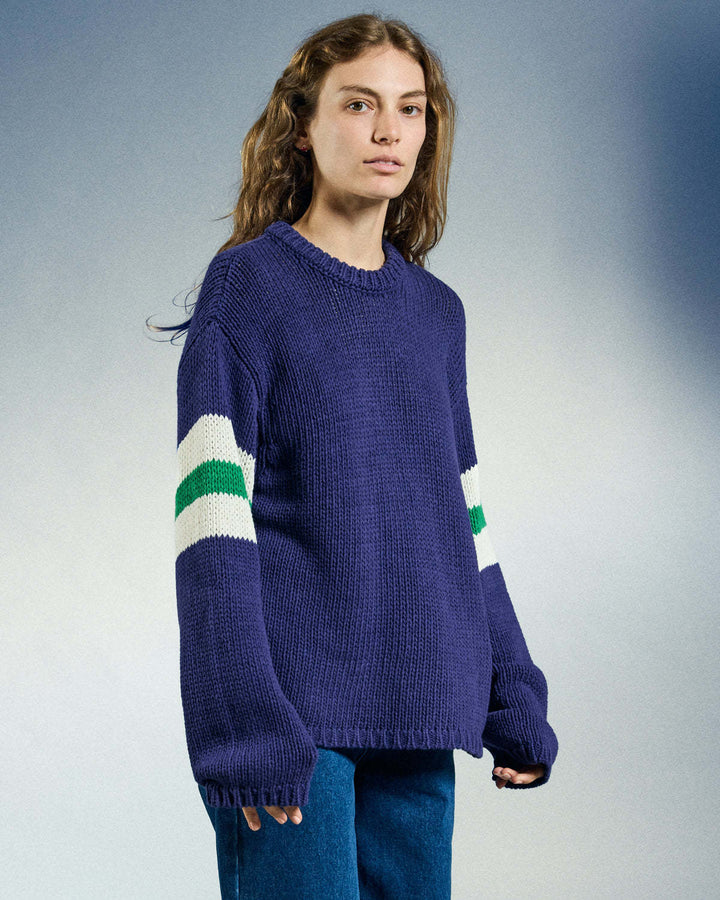 Obey Zone Stripe Sweater (Womens) | Navy