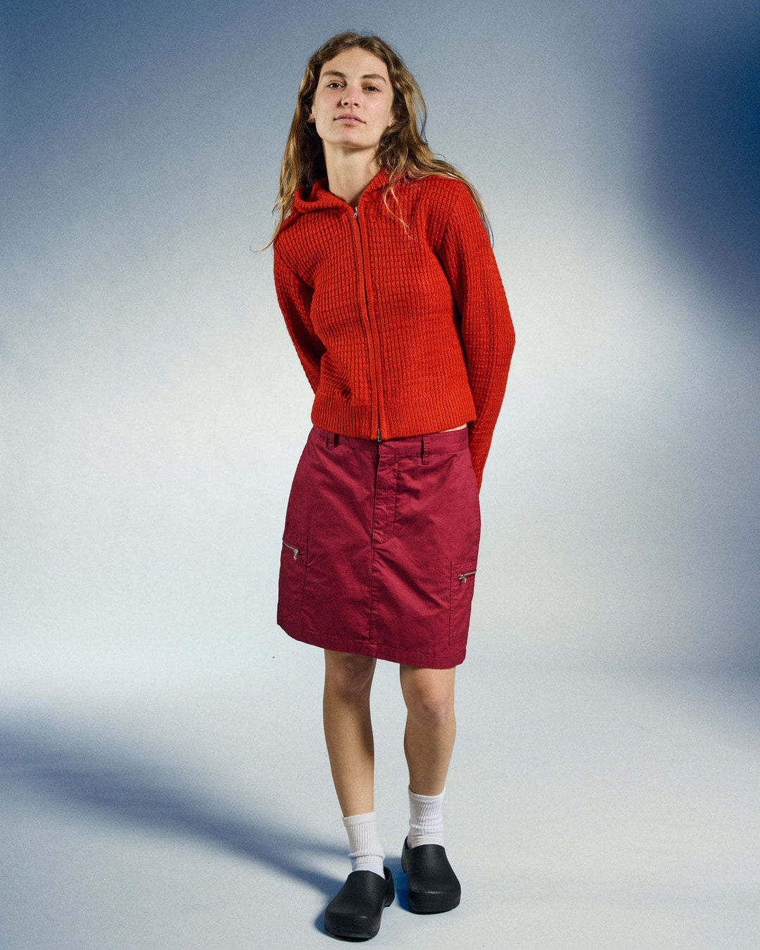 Obey Glenda Hood Zip Sweater (Womens) | Tomato