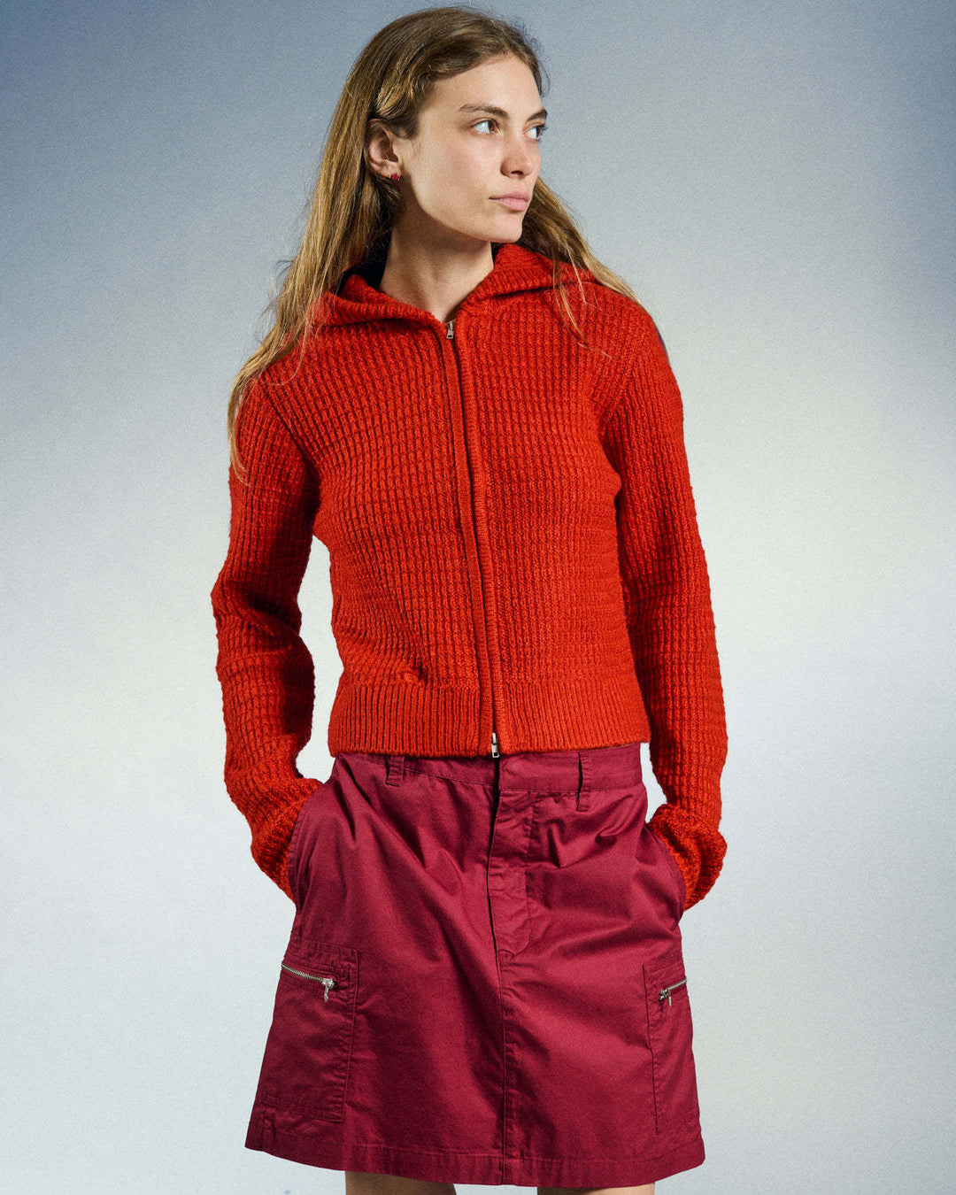 Obey Glenda Hood Zip Sweater (Womens) | Tomato