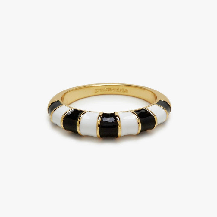 Pura Vida Striped Enamel Gold Ring | Black/White