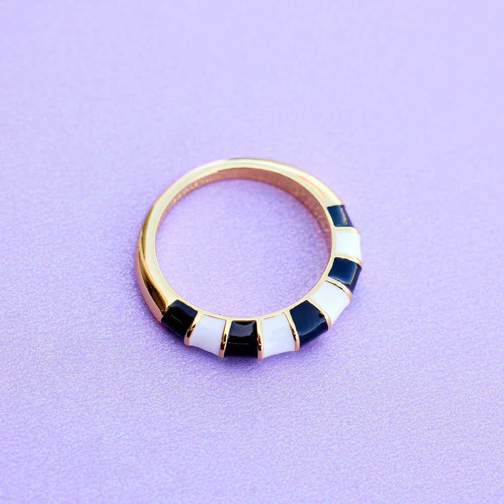 Pura Vida Striped Enamel Gold Ring | Black/White