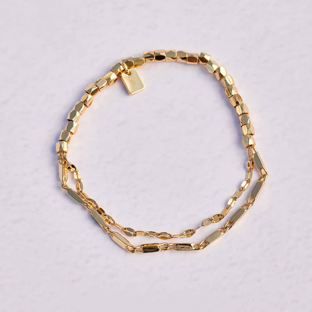 Pura Vida Metal Bead &amp; Chain Stretch Bracelet | Gold