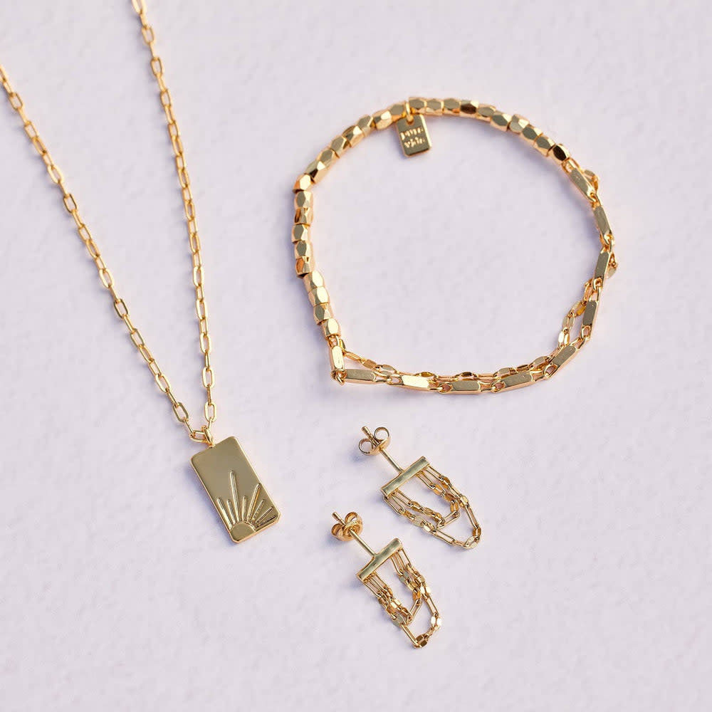 Pura Vida Metal Bead &amp; Chain Stretch Bracelet | Gold