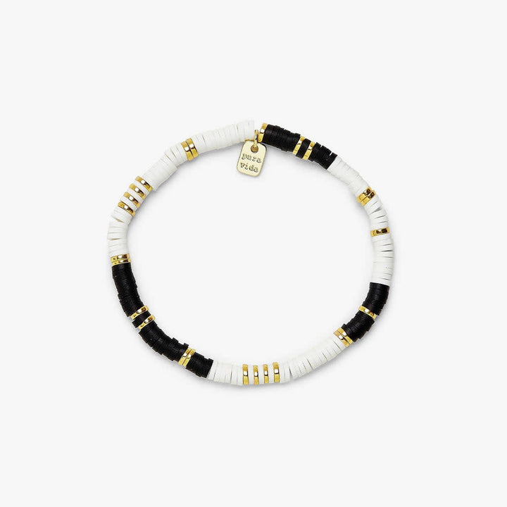 Pura Vida Black &amp; White Disc Stretch Bracelet | Gold