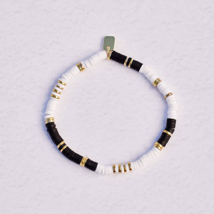Pura Vida Black &amp; White Disc Stretch Bracelet | Gold