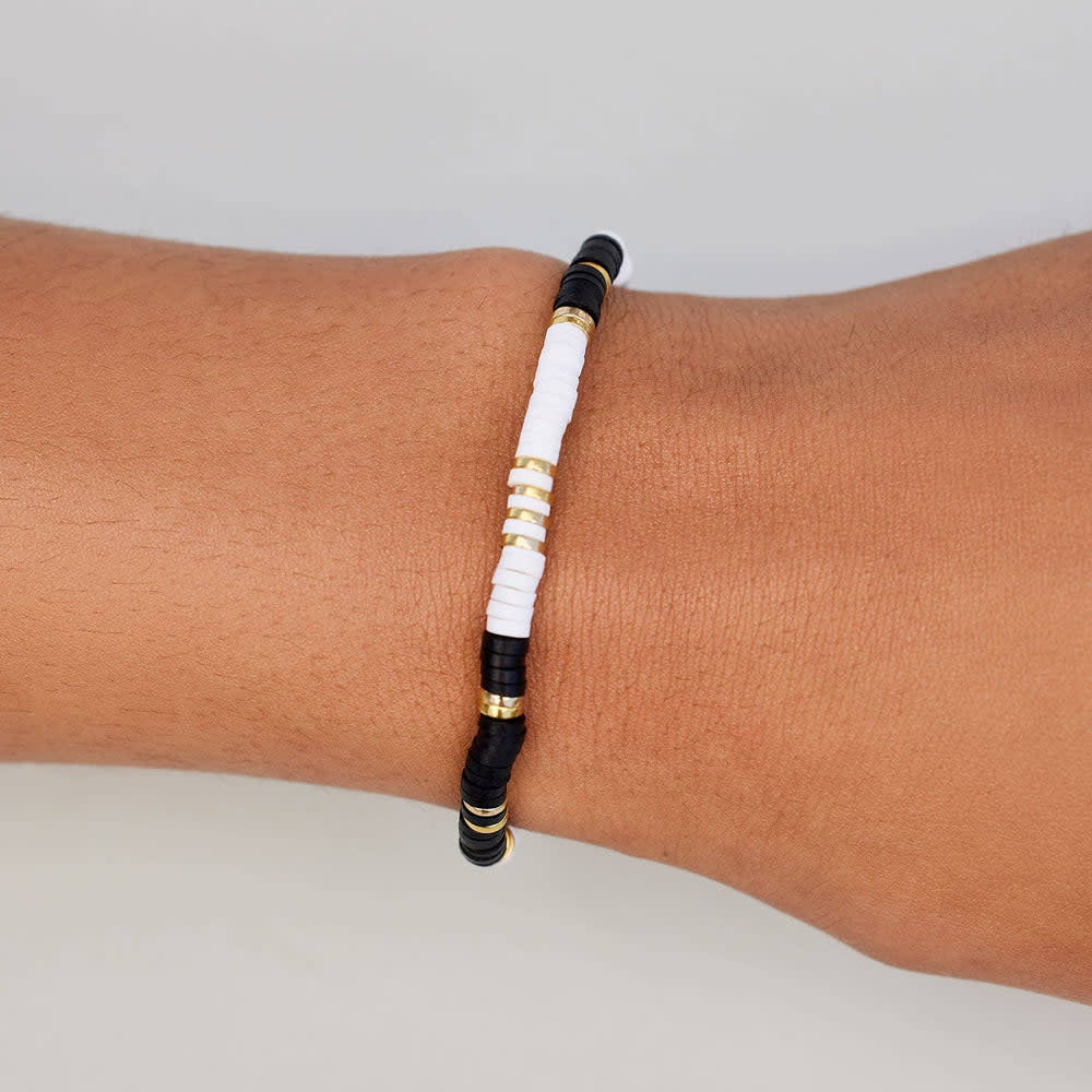 Pura Vida Black &amp; White Disc Stretch Bracelet | Gold