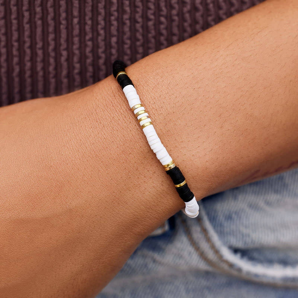 Pura Vida Black &amp; White Disc Stretch Bracelet | Gold