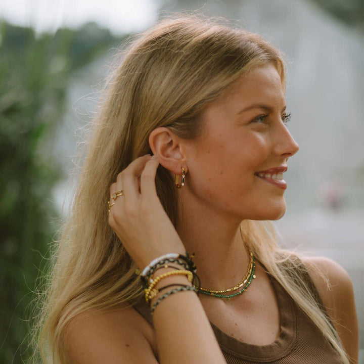 Pura Vida Stone Hoop Earrings | Gold
