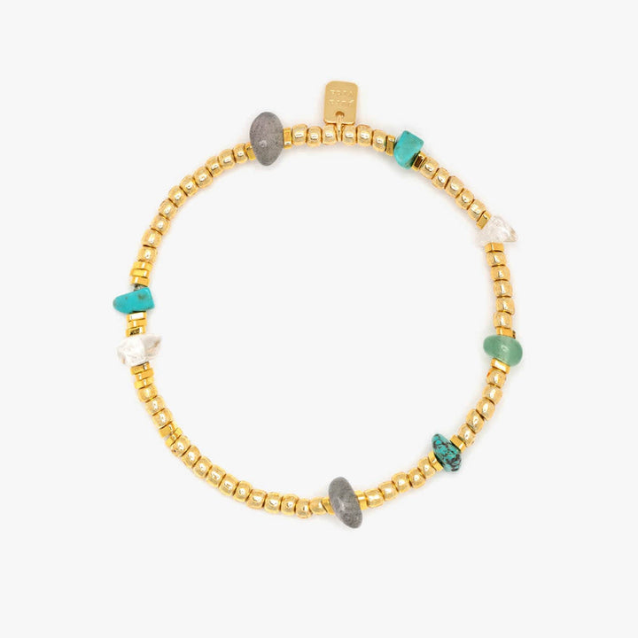 Pura Vida Gold Bead and Stone Chip Stretch Bracelet | Gold