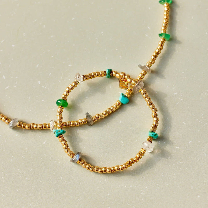 Pura Vida Gold Bead and Stone Chip Stretch Bracelet | Gold