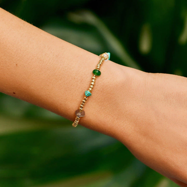 Pura Vida Gold Bead and Stone Chip Stretch Bracelet | Gold
