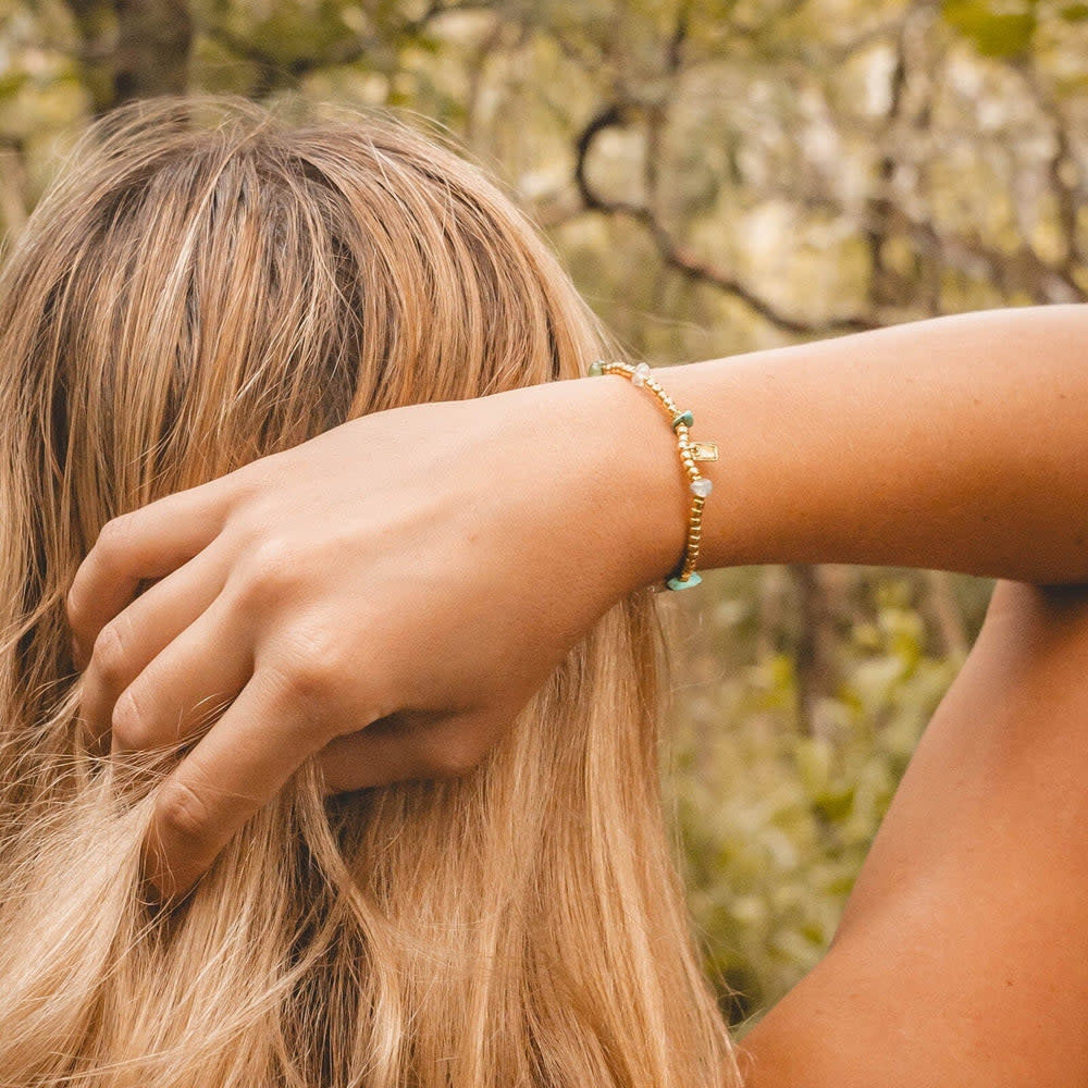 Pura Vida Gold Bead and Stone Chip Stretch Bracelet | Gold