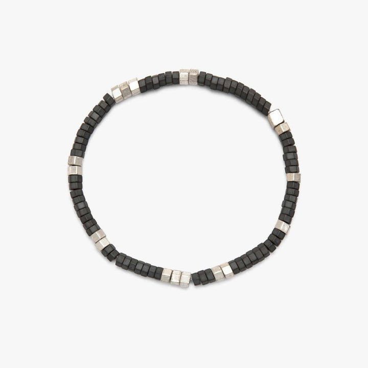 Pura Vida Men Faceted Pyrite Bead Stretch Bracelet | Silver