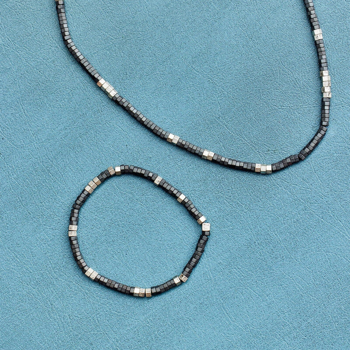 Pura Vida Men Faceted Pyrite Bead Stretch Bracelet | Silver