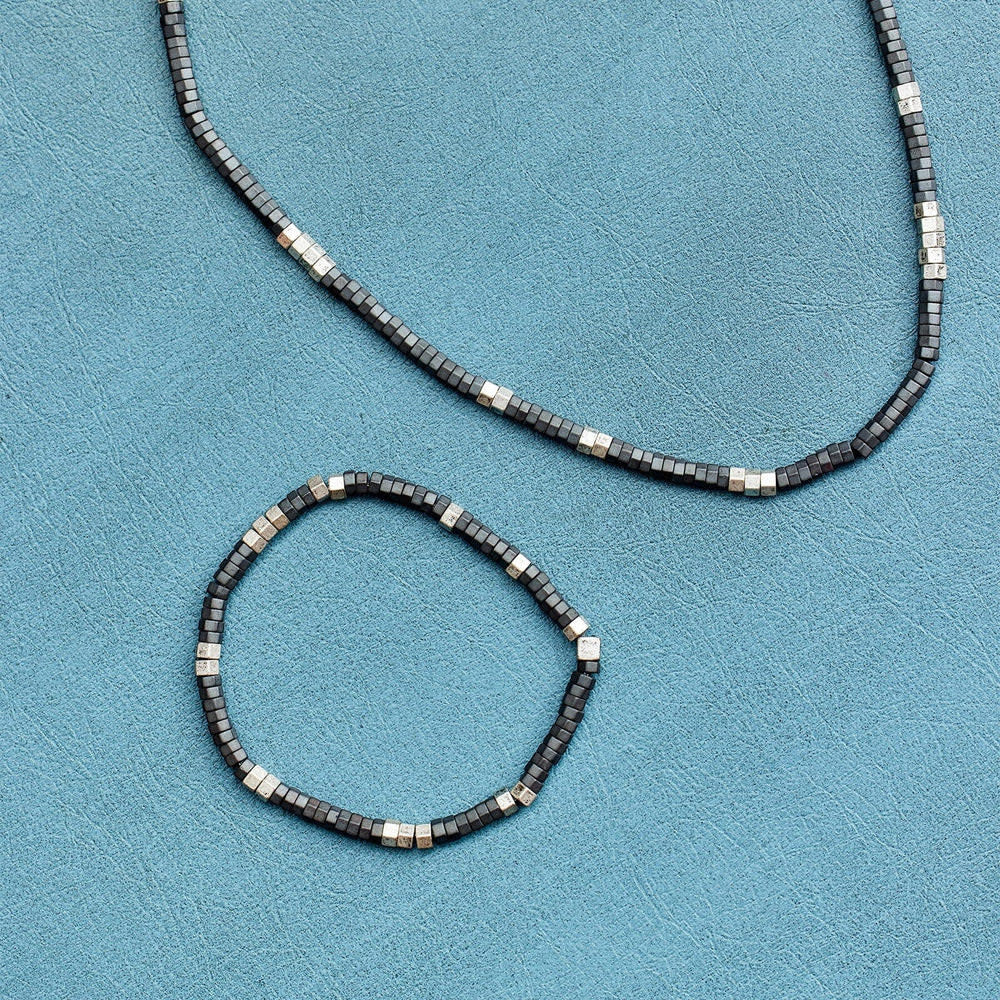 Pura Vida Men Faceted Pyrite Bead Stretch Bracelet | Silver