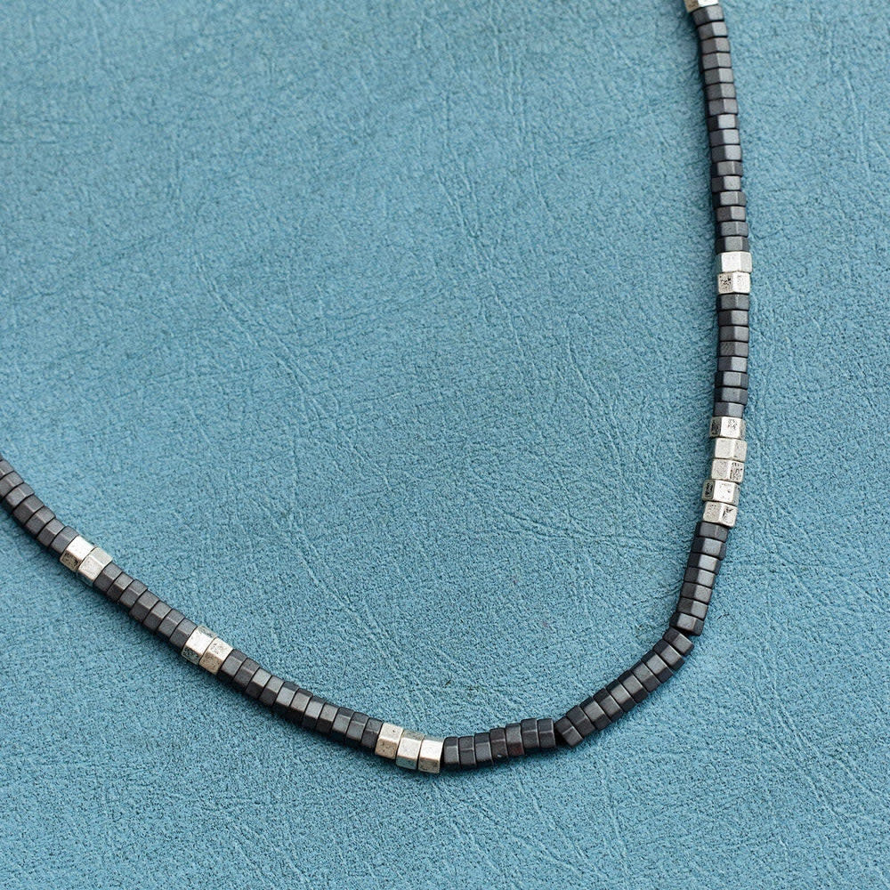 Pura Vida Faceted Pyrite Bead Necklace (Mens) | Silver