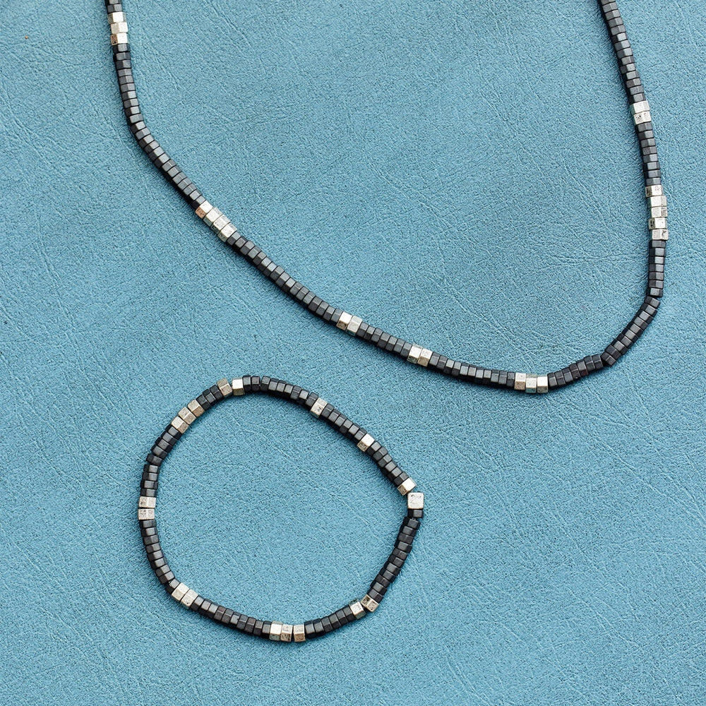 Pura Vida Faceted Pyrite Bead Necklace (Mens) | Silver