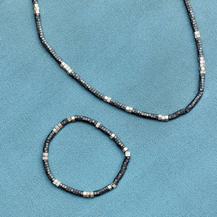 Pura Vida Faceted Pyrite Bead Necklace (Mens) | Silver