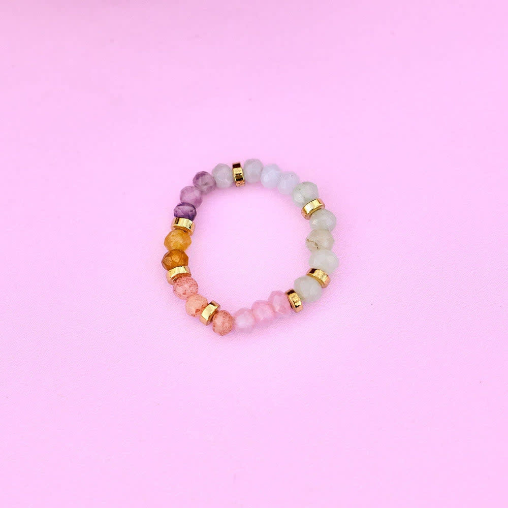 Pura Vida Ombre Rainbow Bead Stretch Ring | Gold