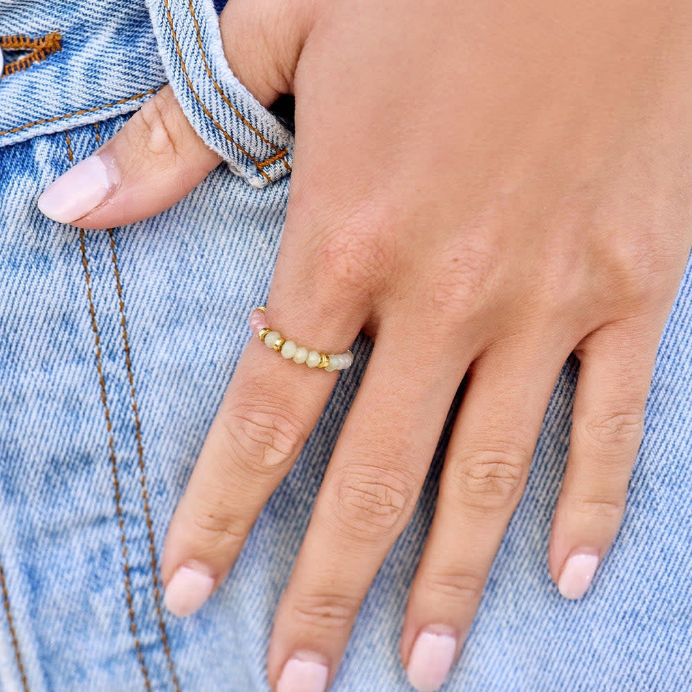 Pura Vida Ombre Rainbow Bead Stretch Ring | Gold