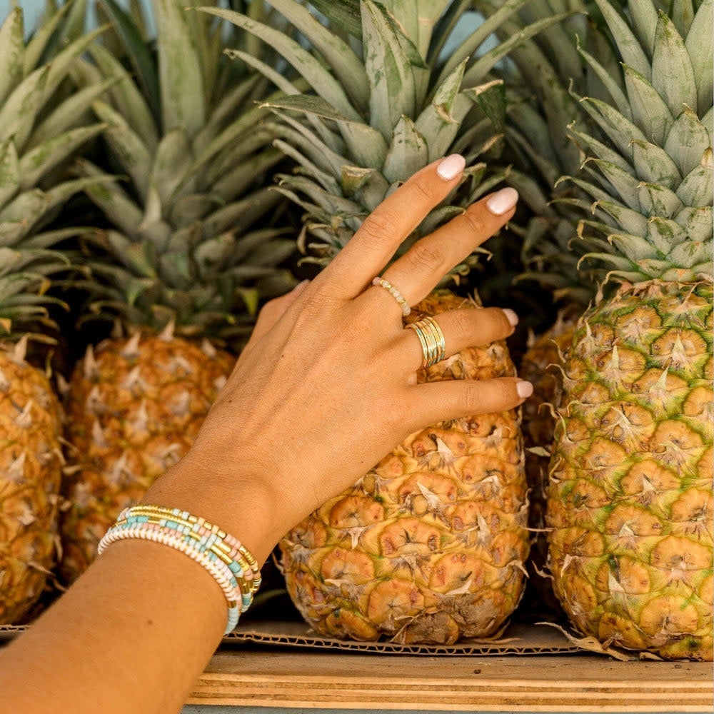 Pura Vida Ombre Rainbow Bead Stretch Ring | Gold