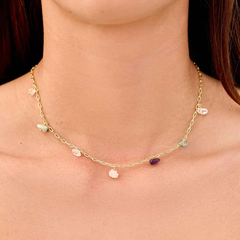 Pura Vida Gemstone Drop Choker | Gold