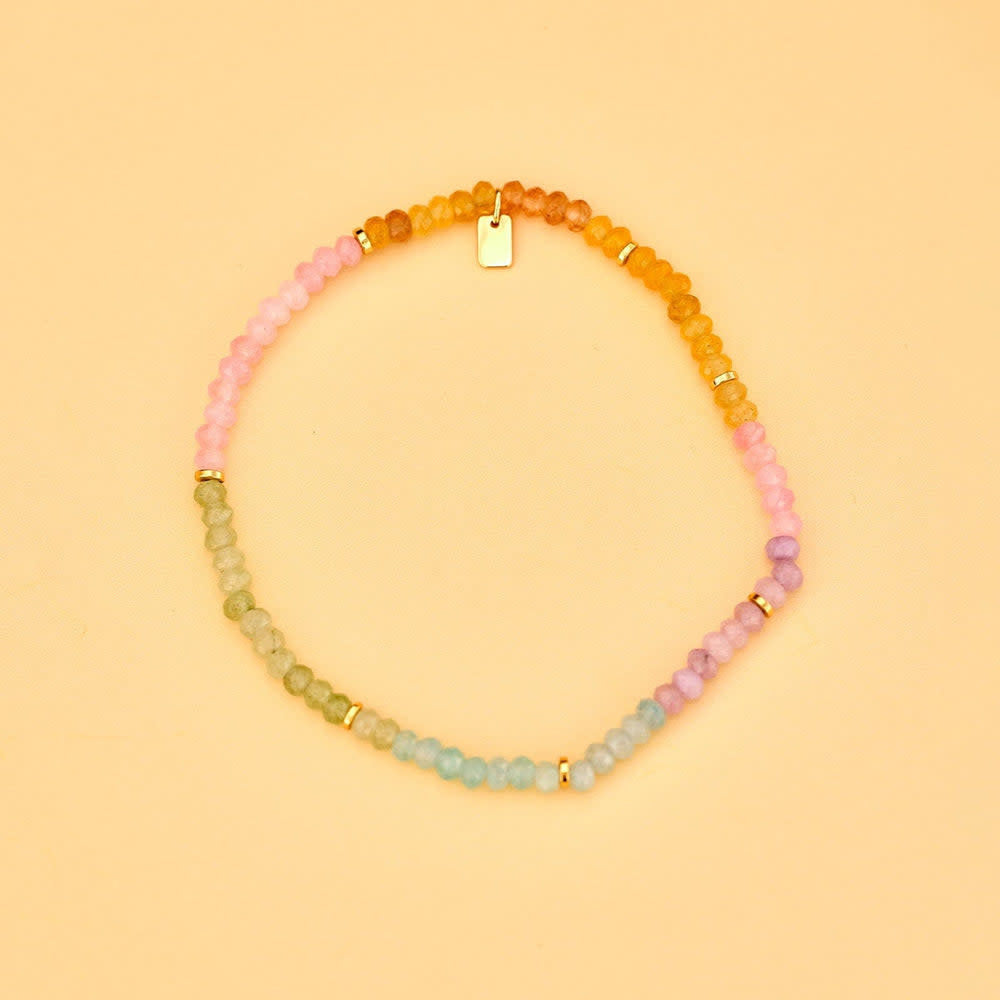 Pura Vida Ombre Rainbow Bead Stretch Anklet | Gold