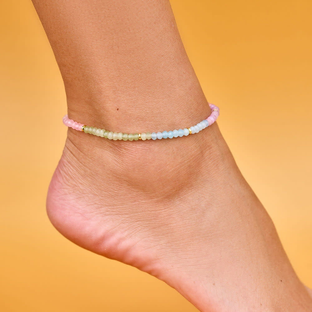 Pura Vida Ombre Rainbow Bead Stretch Anklet | Gold