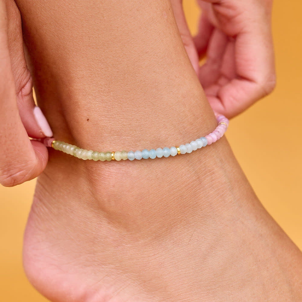 Pura Vida Ombre Rainbow Bead Stretch Anklet | Gold
