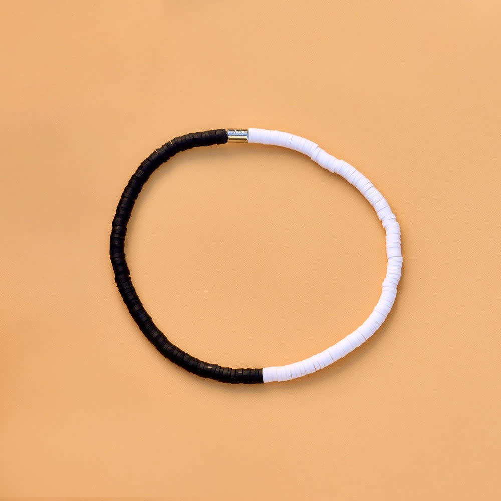 Pura Vida Seascape Vinyl Disc Stretch Anklet | Black/White